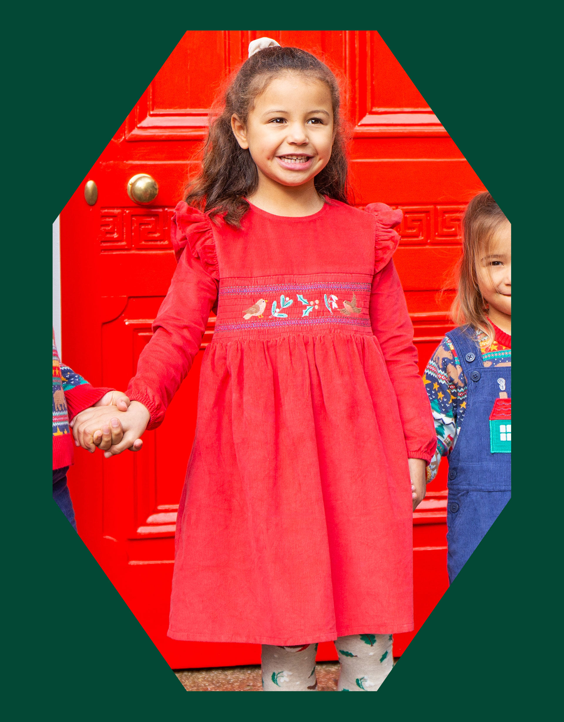 Frugi Ruffle Embroidered Christmas Dress Red