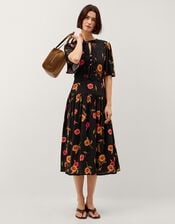 Fallon Floral Print Lace Midi Dress, Black (BLACK), large
