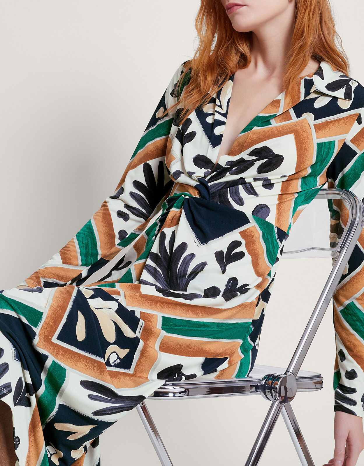 Cadenza Print Jersey Dress Black Midi Dresses Monsoon UK