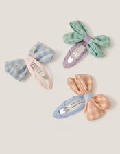 3-Pack Check Print Bow Hair Clips, , large