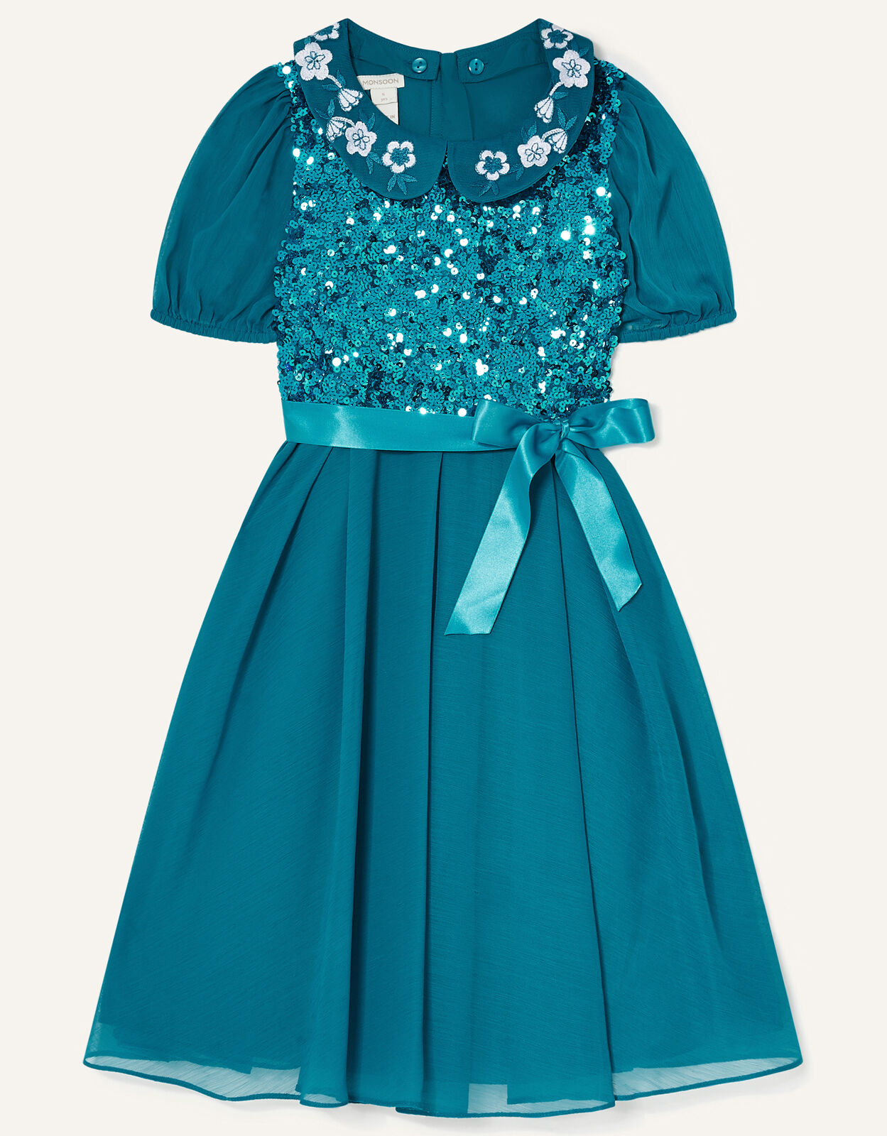 teal embroidered dress