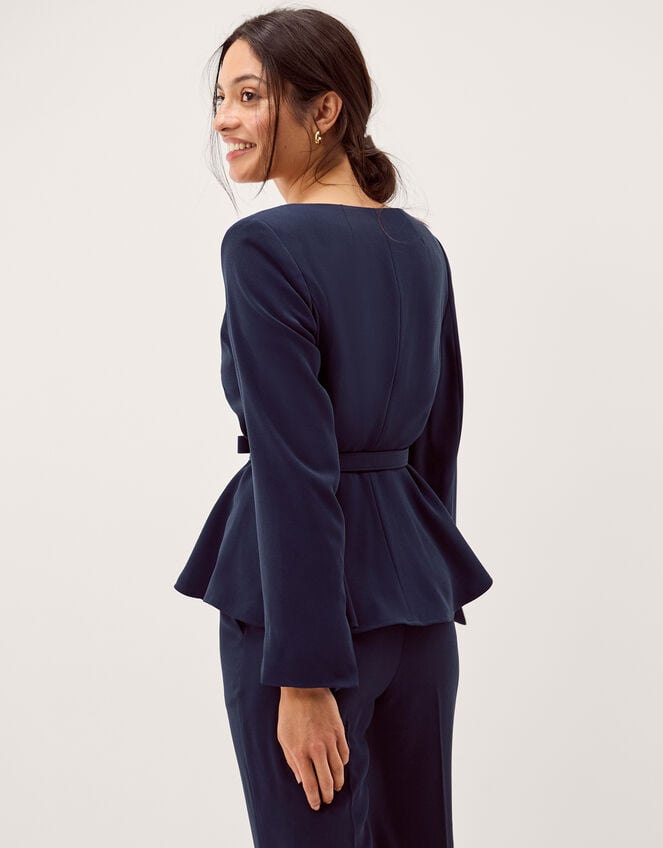 Erin Belted Peplum Jacket, Blue (NAVY), large
