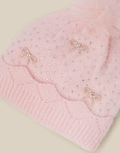 Sparkle Bow Beanie Hat, Pink (PINK), large
