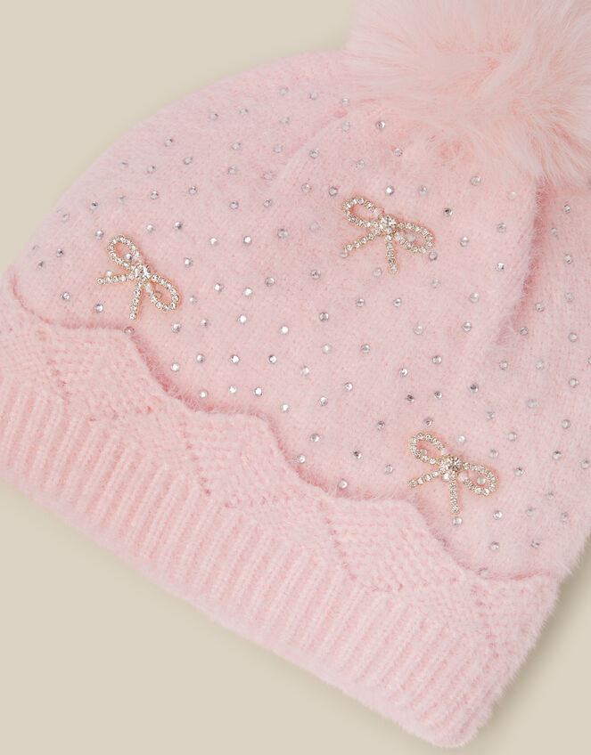 Sparkle Bow Beanie Hat, Pink (PINK), large