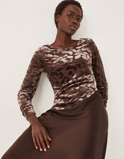 Delia Devoré Midi Slip Dress, Brown (CHOCOLATE), large