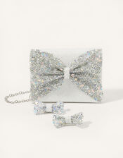 Cassie Dazzle Bow Bag and Hair Clip Set, , large
