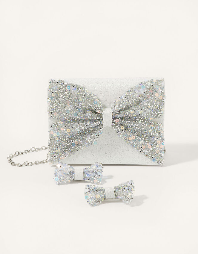 Cassie Dazzle Bow Bag and Hair Clip Set, , large