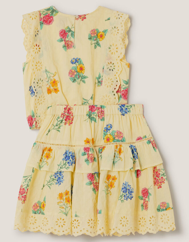 Sasha Broderie Floral Top & Skirt Set, Yellow (YELLOW), large