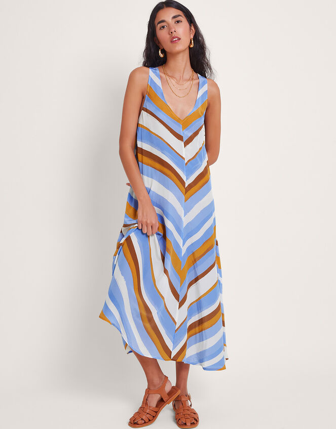 Nyree Blue Stripe Hi Lo Cotton Dress