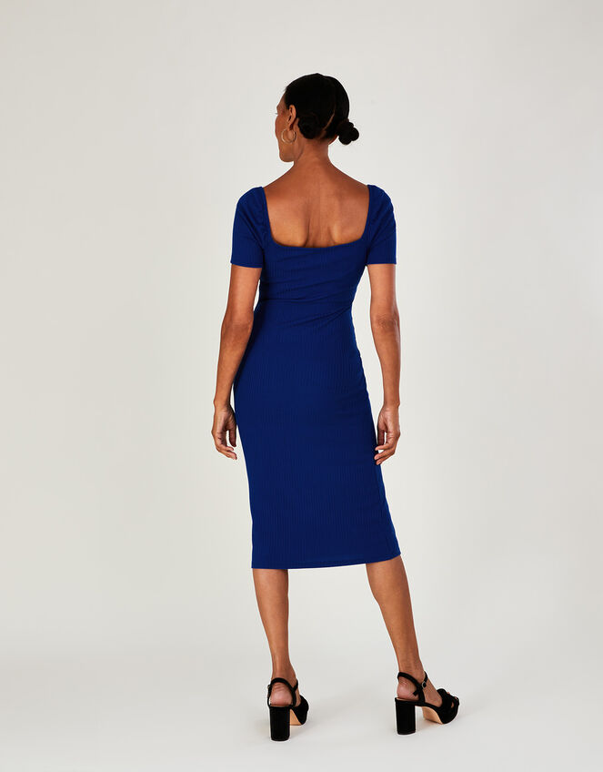 Ribbed Sweetheart Midi Jersey Dress Blue Midi Dresses Monsoon UK.
