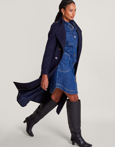 Vanessa Skirted Coat in Wool Blend, Blue (NAVY), large