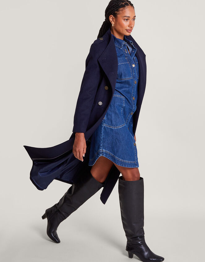 Vanessa Skirted Coat in Wool Blend, Blue (NAVY), large