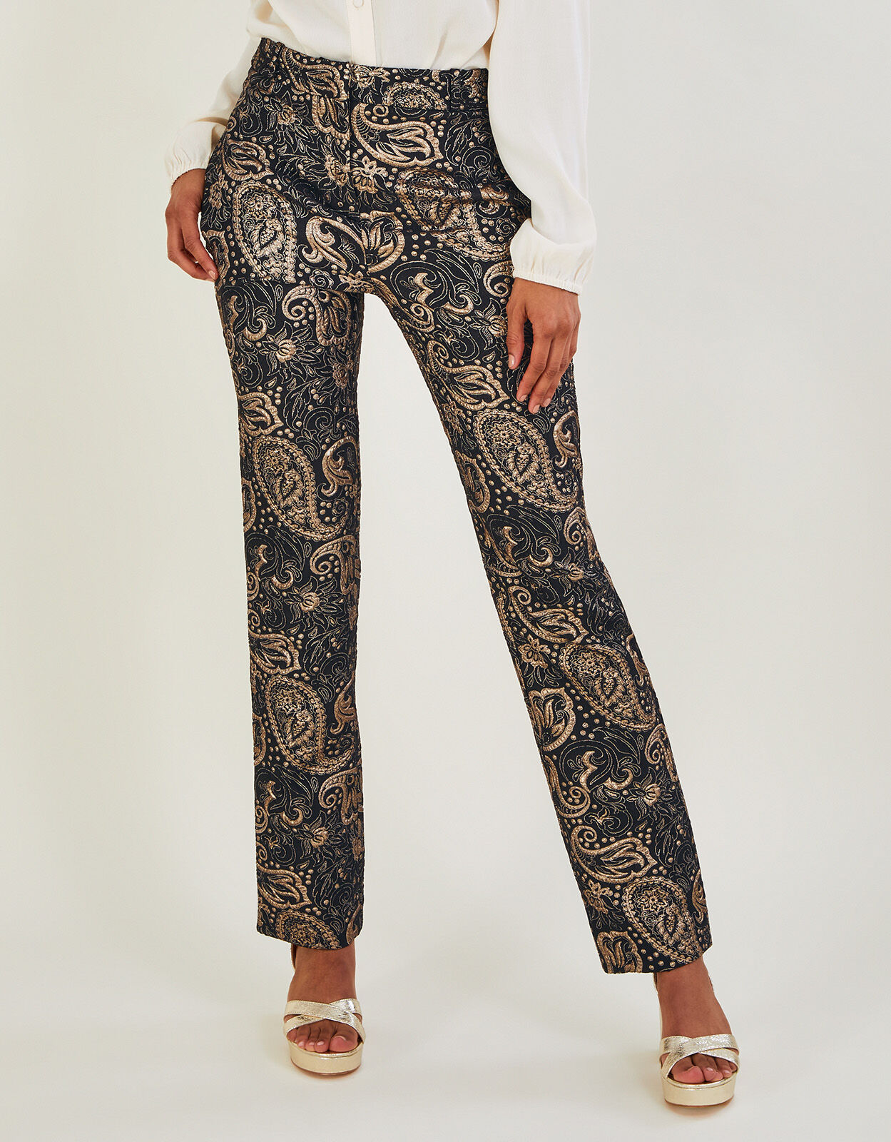 Metallic Stretch Jacquard Trousers Black  Trousers  Leggings  Monsoon UK