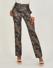 Metallic Stretch Jacquard Trousers, Black (BLACK), large