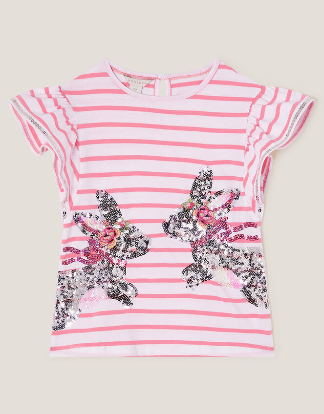 Sequin Bunny Stripe T-Shirt, Ivory (IVORY), large