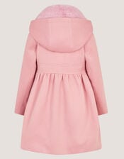 Faux Fur Collar Frill Coat, Pink (PINK), large