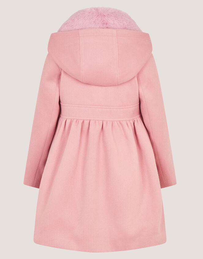 Faux Fur Collar Frill Coat, Pink (PINK), large