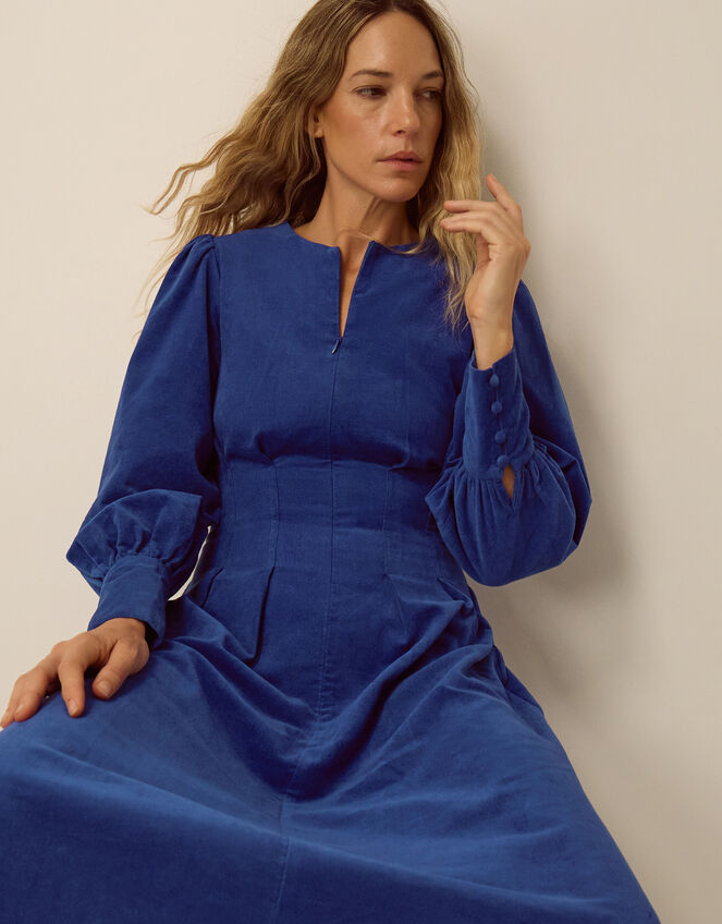 Morgan Long Sleeve Corduroy Midi Dress, Blue (COBALT), large