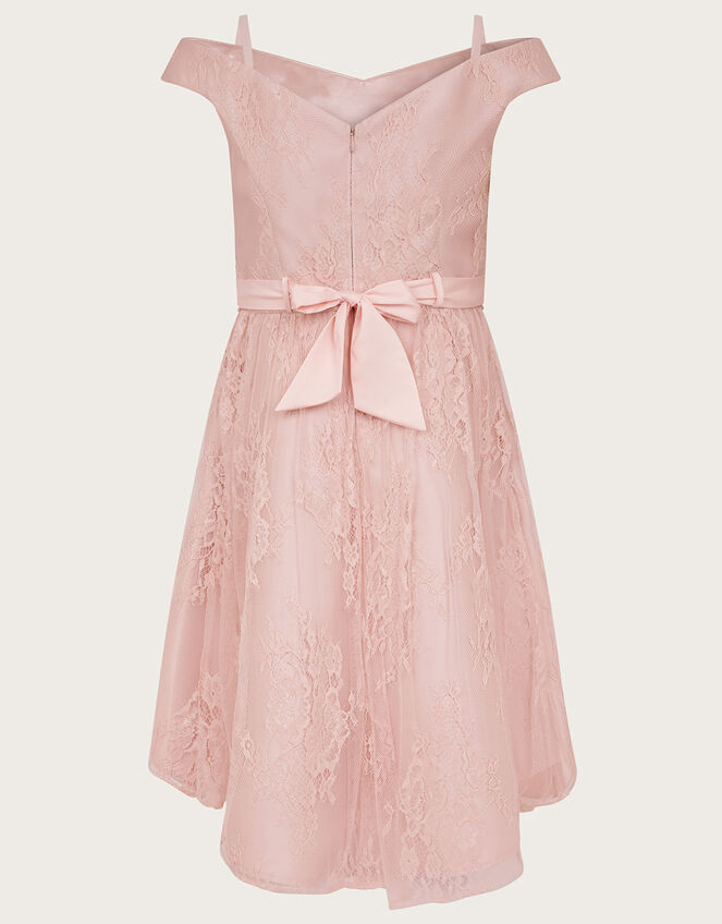 Lace Bardot Prom Dress, Pink (DUSKY PINK), large