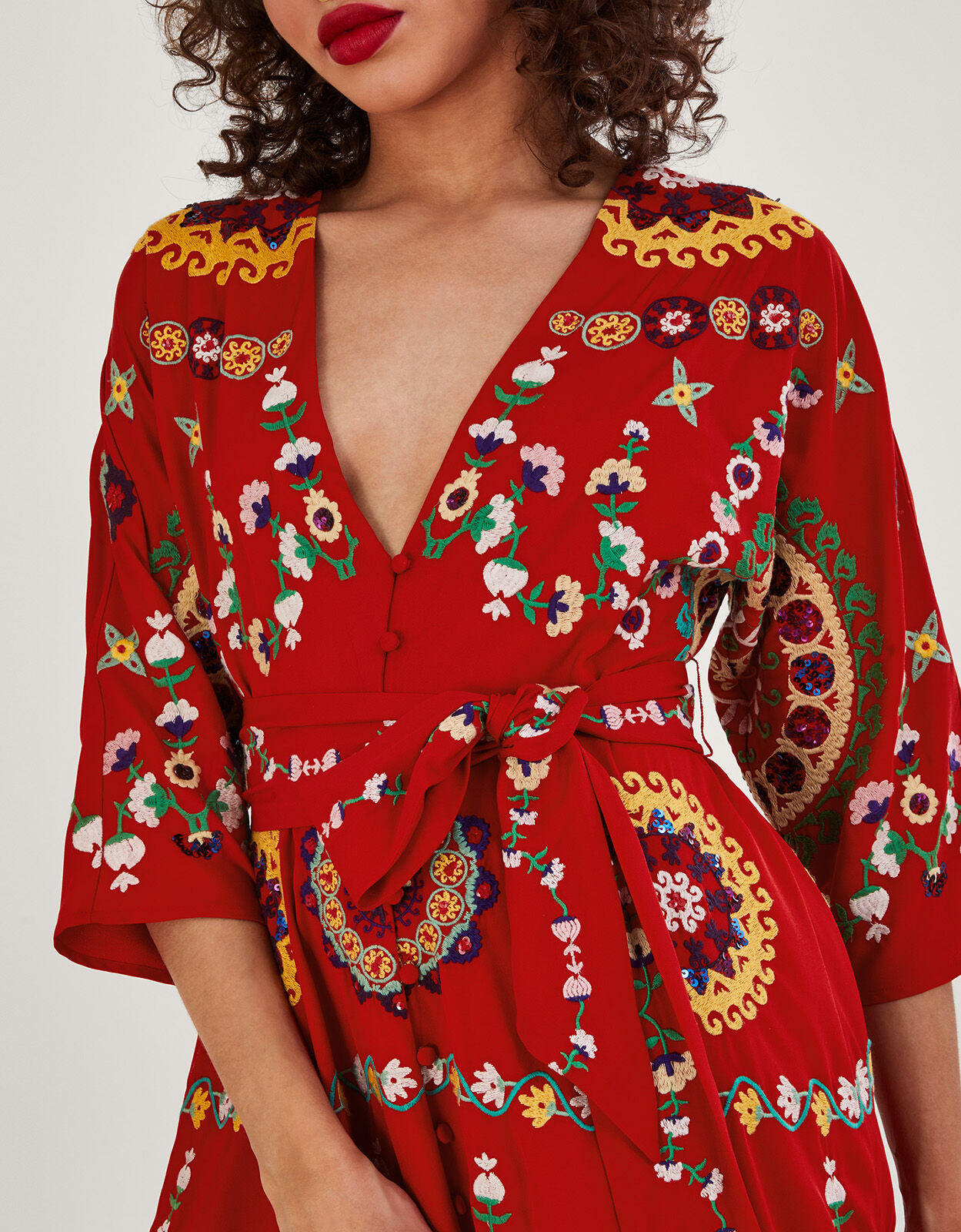 Red kimono style dress online