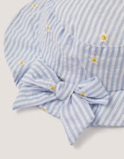Baby Stripe Bow Bucket Hat, Blue (BLUE), large