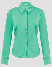 Julia Ruched Side Jersey Shirt, Green (GREEN), large