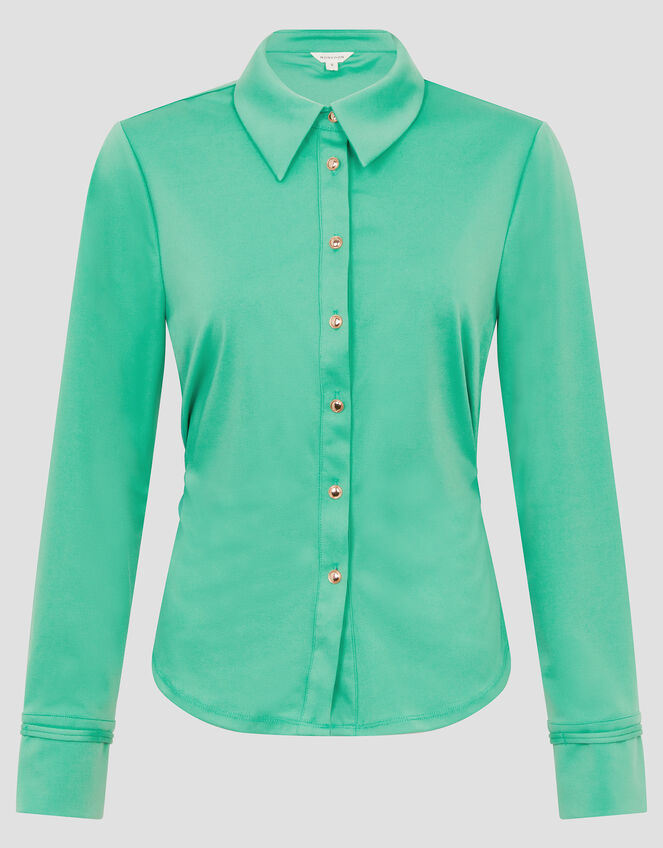 Julia Ruched Side Jersey Shirt, Green (GREEN), large