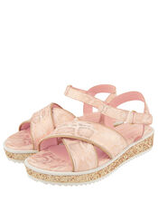 Shimmer Snake Flatform Sandals, Pink (PALE PINK), large