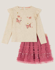 Sequin Butterfly Top & Tulle Skirt Set, Pink (PINK), large