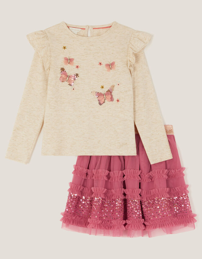 Sequin Butterfly Top & Tulle Skirt Set, Pink (PINK), large