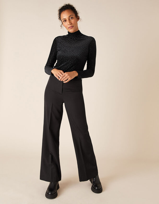 Stretch Devore Long-Sleeve Top, Black (BLACK), large