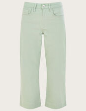 Wide Leg Crop Denim Trousers, Green (SAGE), large