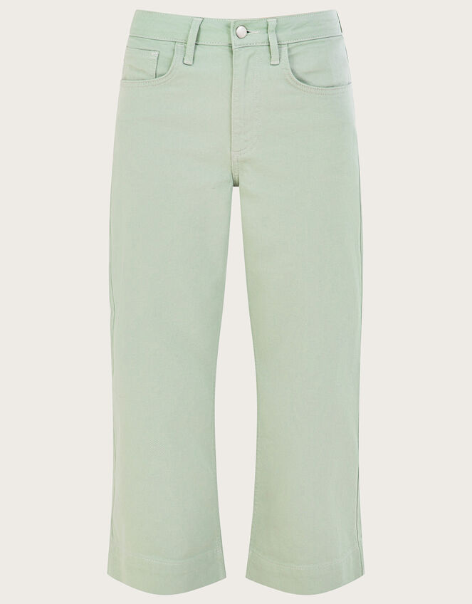 Wide Leg Crop Denim Trousers, Green (SAGE), large