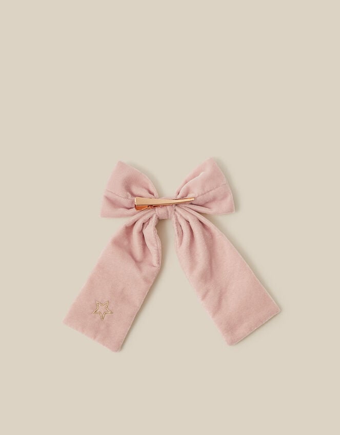 Embellished Velvet Initial Bow Clip, Pink (PINK), large