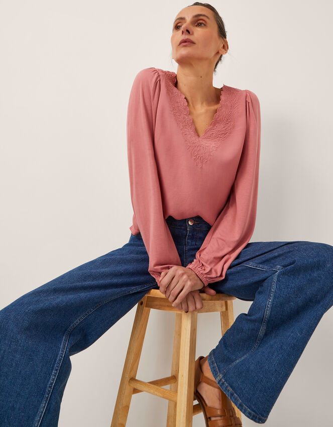 Lisa Embroidered Lace Blouse, Pink (PINK), large