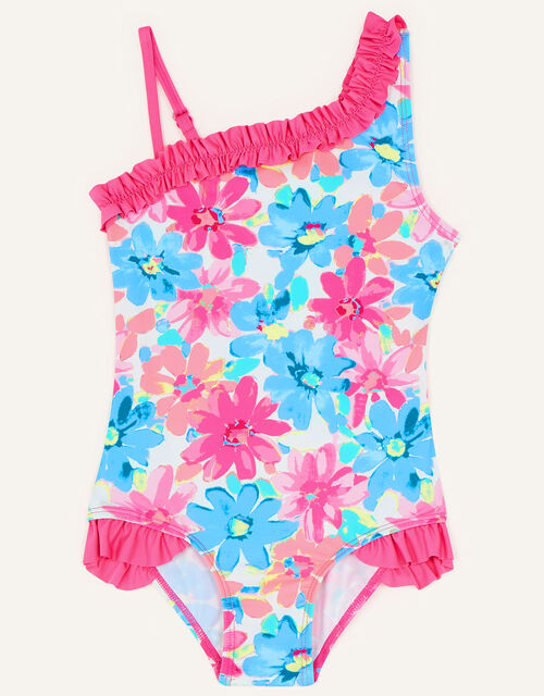 Fluorescent Flower Frill Swimsuit with Recycled Polyester, Pink (PINK), large