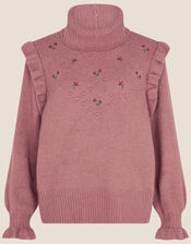 Fifi Floral Embroidered Cowl Neck Jumper, Pink (PINK), large