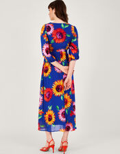 Francesca Floral Print Wrap Dress in Sustainable Viscose, Blue (COBALT), large