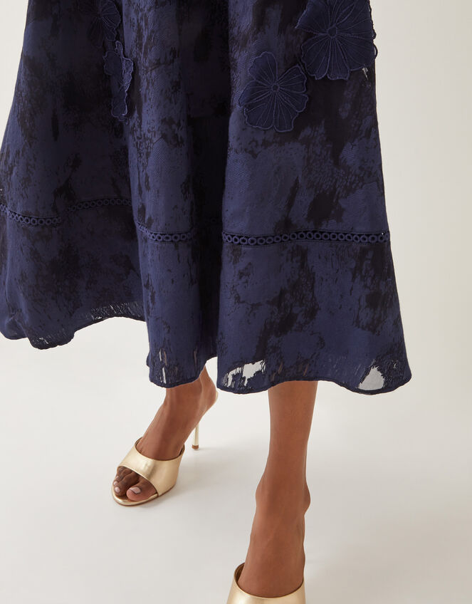 Josie Flutter Sleeve Floral Jacquard Midi Dress, Blue (NAVY), large
