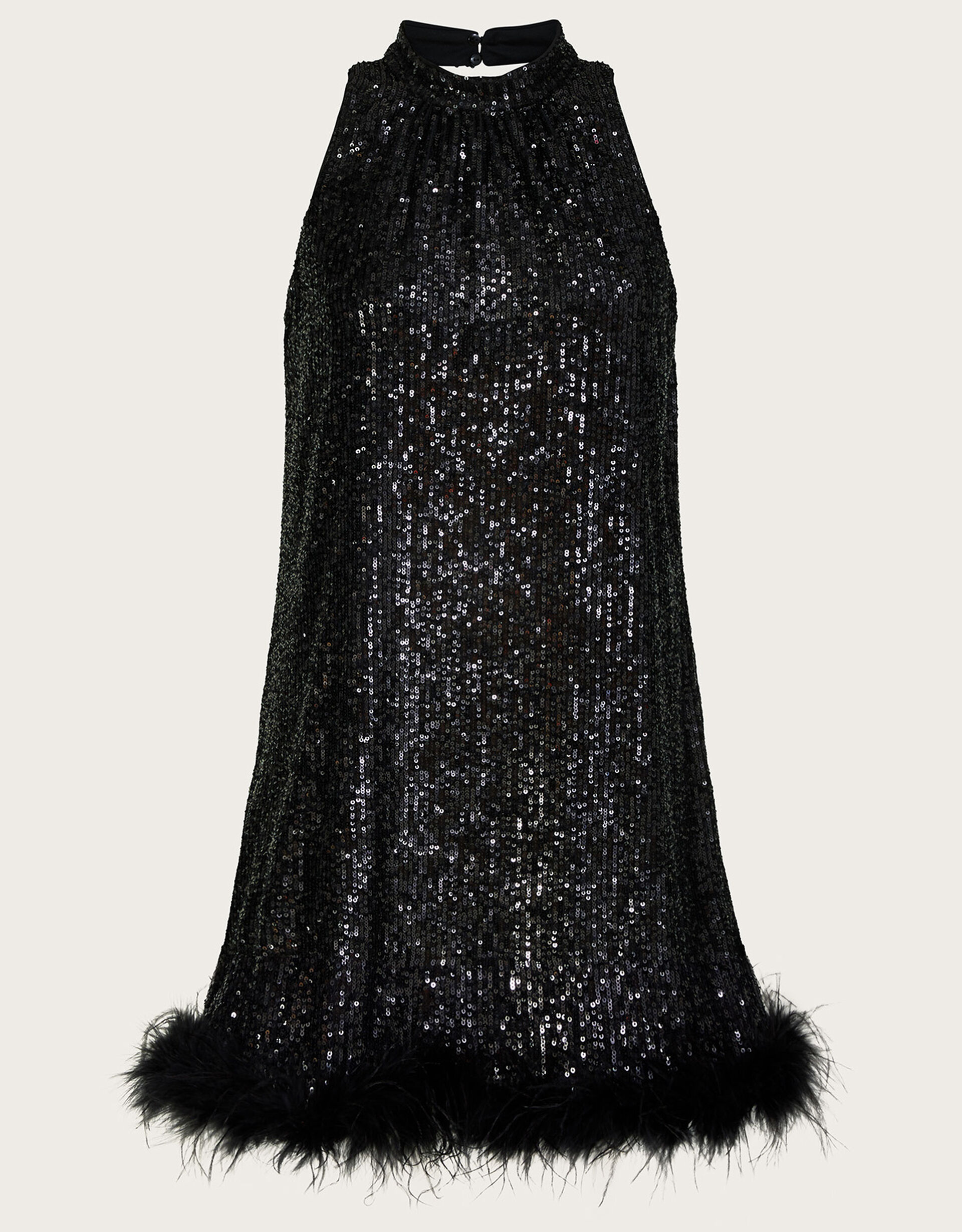 Black Spaghetti Straps Sheath Sequin Formal Dress with Feather