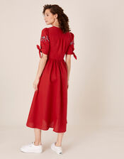 Dolly Floral Embroidered Midi Dress, Red (RED), large
