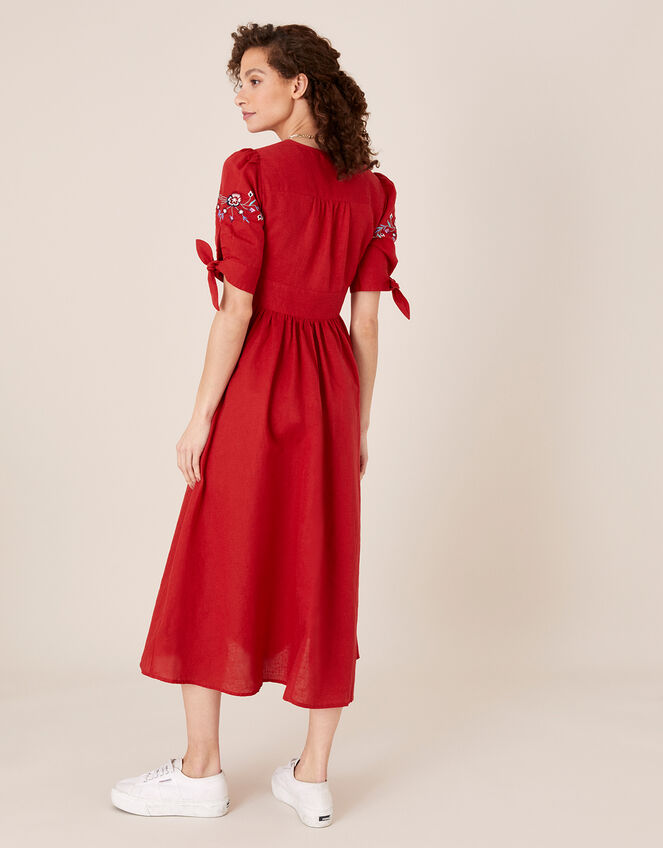 Dolly Floral Embroidered Midi Dress, Red (RED), large