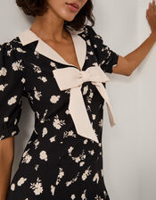 Mabli Floral Bow Midi Tea Dress, Black (BLACK), large