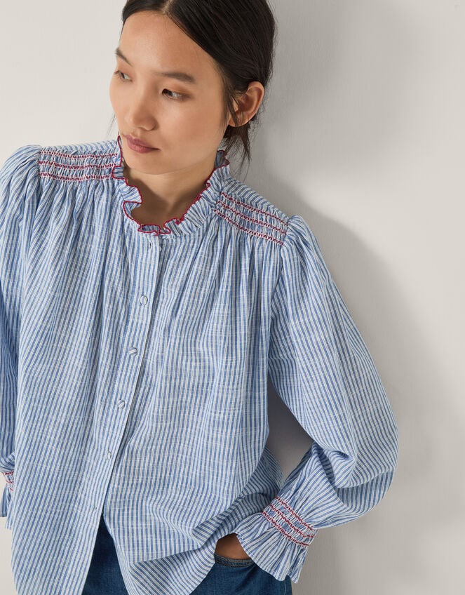 Maeve Ruffle Stripe Shirt, Blue (BLUE), large