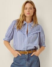 Laney Smocked Stripe Blouse, Blue (BLUE), large