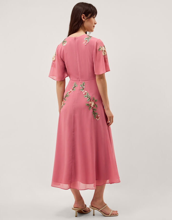 Cora Embellished Floral Midi Dress Pink