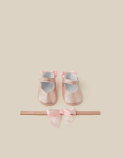 Baby Bow Metallic Booties & Headband Set, Pink (PINK), large
