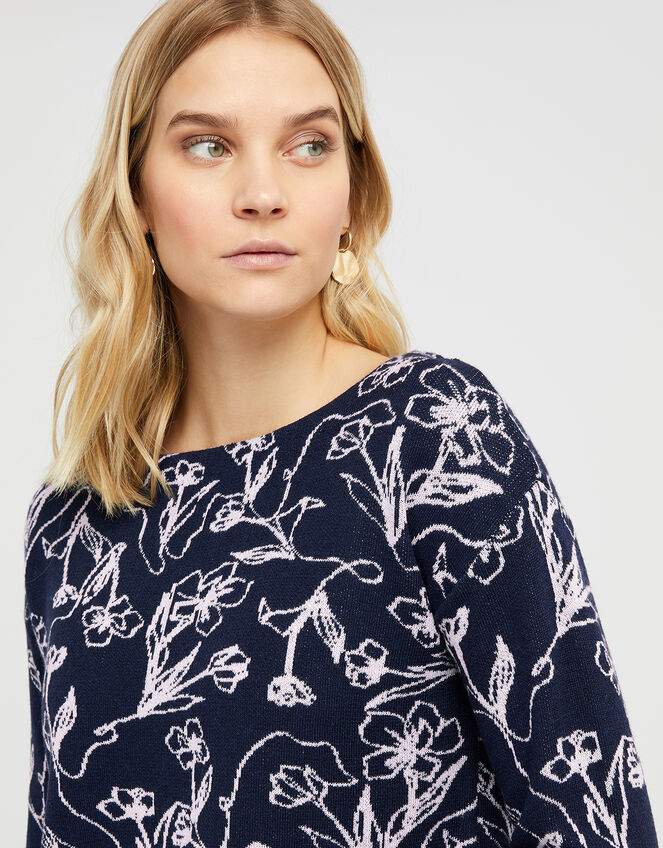 Jean Knit Jumper with Wool and Recycled Polyester, Blue (NAVY), large