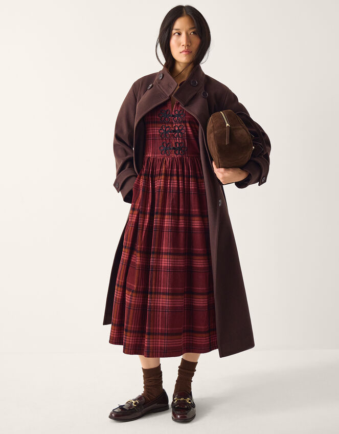 Charly Check Corduroy Midi Dress, Red (BURGUNDY), large