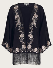 Erin Embroidered Fringe Jacket, Black (BLACK), large